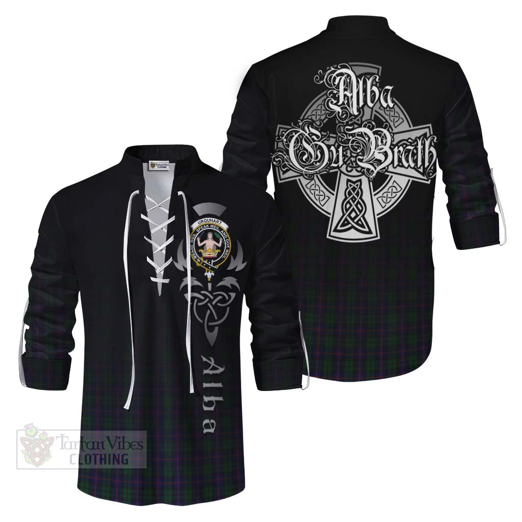 Tartan Vibes Clothing Urquhart Tartan Ghillie Kilt Shirt Featuring Alba Gu Brath Family Crest Celtic Inspired