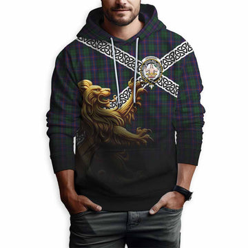 Urquhart Crest Tartan Hoodie with Golden Lion Emblem Celtic Style