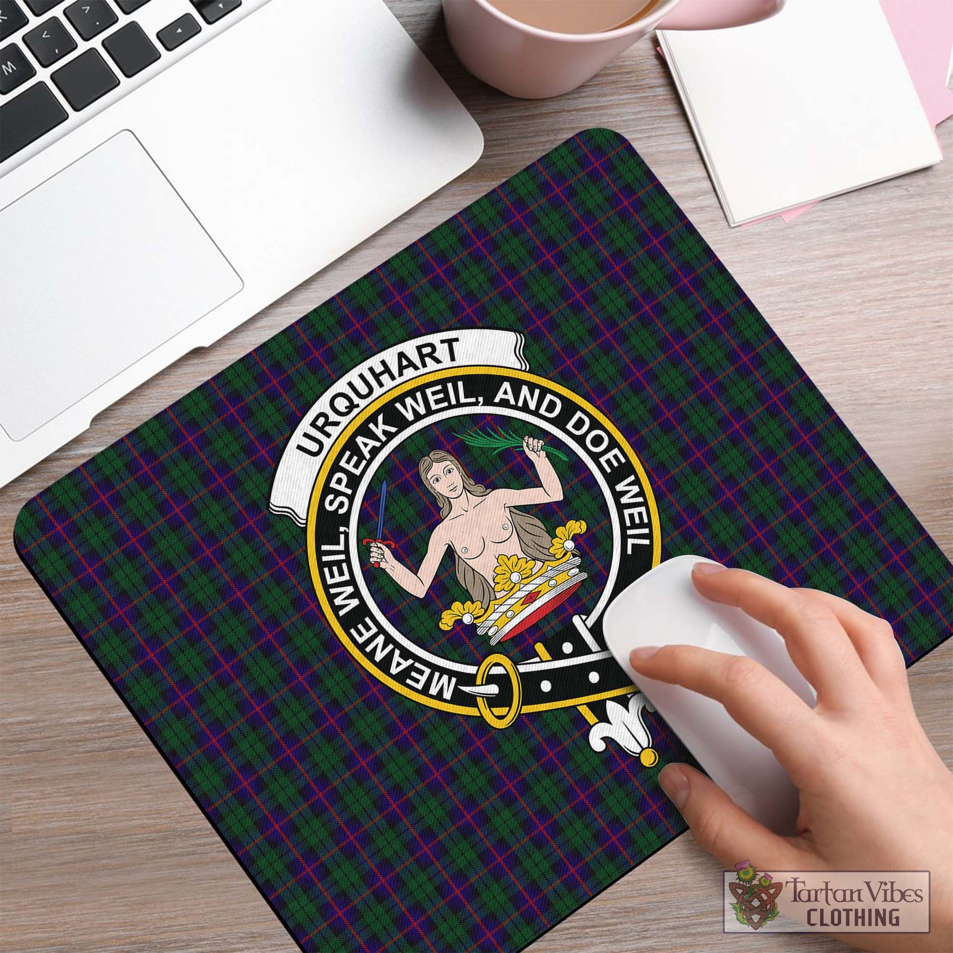 Tartan Vibes Clothing Urquhart Tartan Mouse Pad with Family Crest
