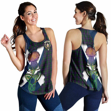 Tartan Vibes Clothing Urquhart Tartan Family Crest Women's Racerback Tanks Scottish Thistle Celtic Inspired