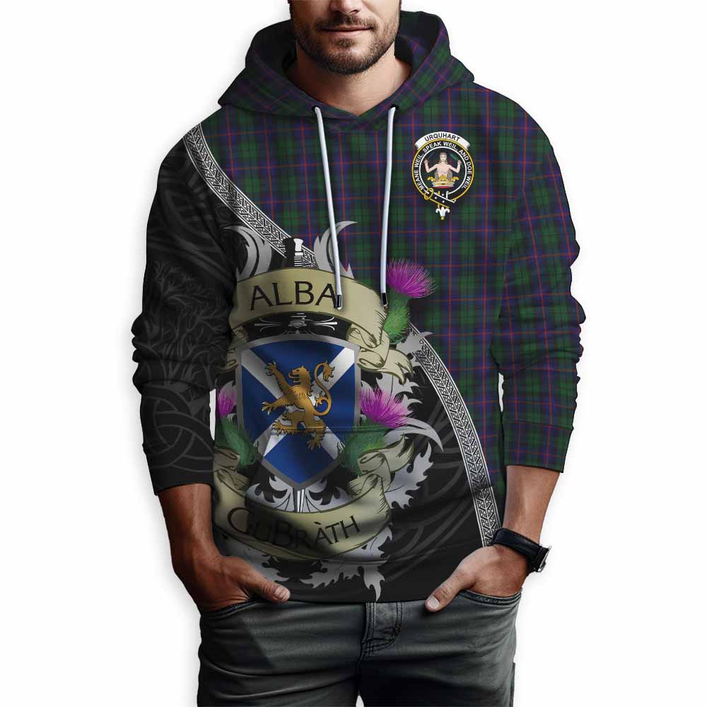 Tartan Vibes Clothing Urquhart Tartan Family Crest Hoodie Lion Rampant Royal Thistle Shield Celtic Inspired
