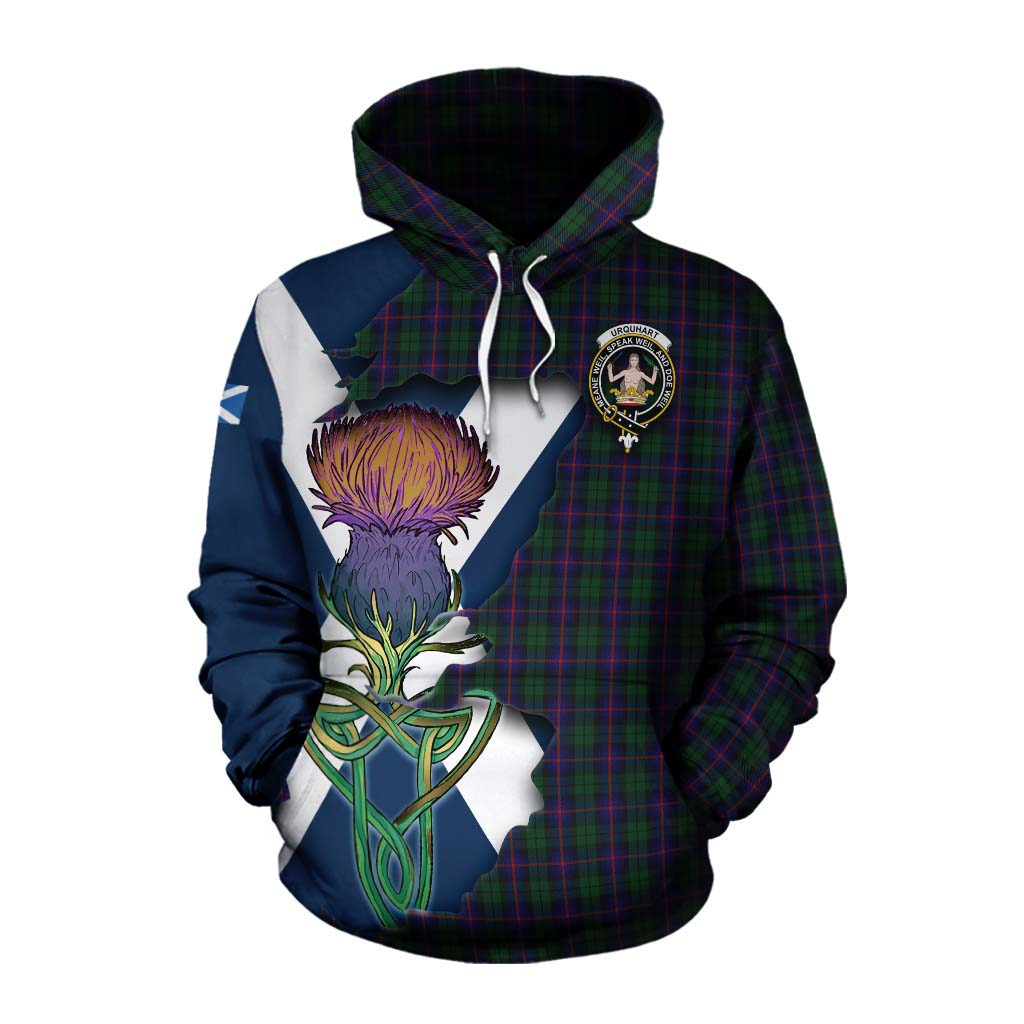 Tartan Vibes Clothing Urquhart Tartan Family Crest Cotton Hoodie Scottish Thistle Celtic Inspired