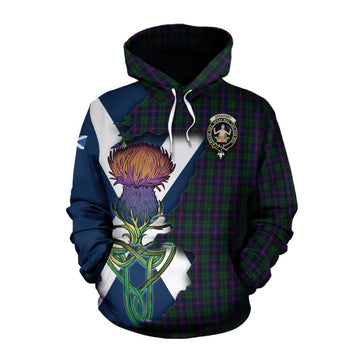 Tartan Vibes Clothing Urquhart Tartan Family Crest Cotton Hoodie Scottish Thistle Celtic Inspired