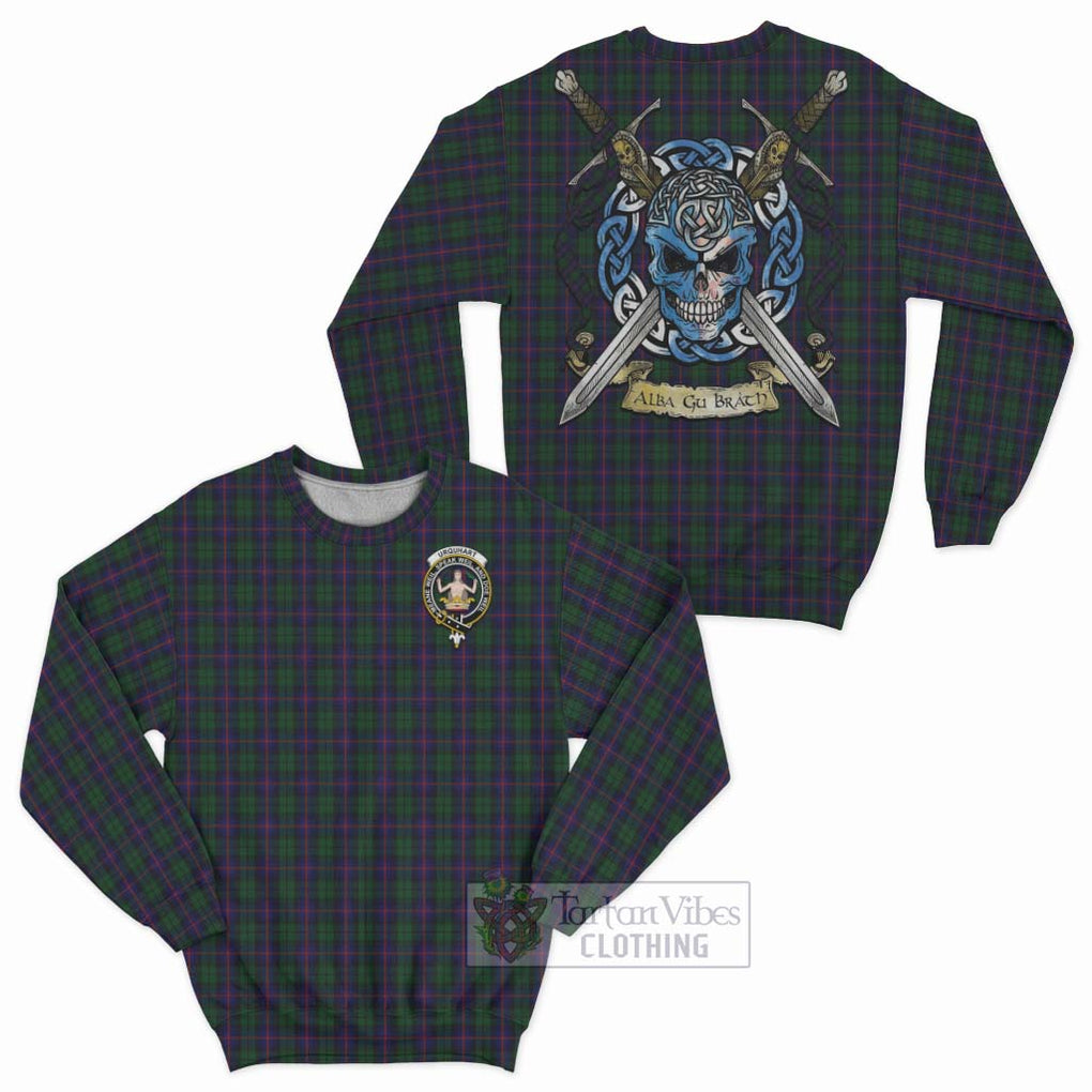 Tartan Vibes Clothing Urquhart Tartan Sweatshirt with Family Crest Celtic Skull Style