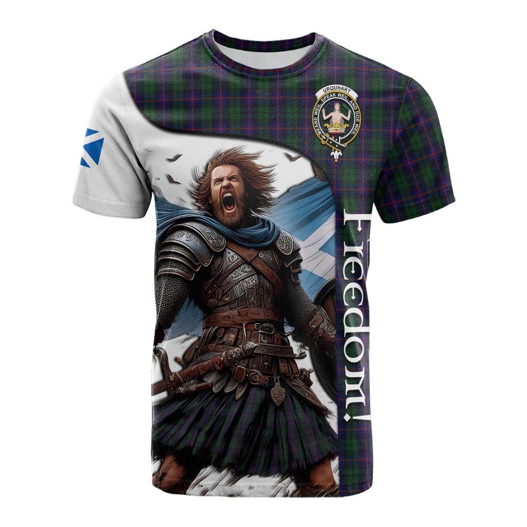 Tartan Vibes Clothing Urquhart Crest Tartan Cotton T-shirt Inspired by the Freedom of Scottish Warrior