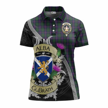 Tartan Vibes Clothing Urquhart Tartan Family Crest Women's Polo Shirt Lion Rampant Royal Thistle Shield Celtic Inspired
