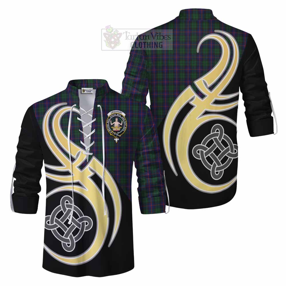 Tartan Vibes Clothing Urquhart Tartan Ghillie Kilt Shirt with Family Crest and Celtic Symbol Style