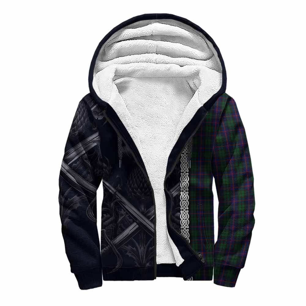 Tartan Vibes Clothing Urquhart Tartan Sherpa Hoodie with Family Crest Cross Sword Thistle Celtic Vibes