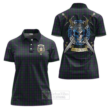 Tartan Vibes Clothing Urquhart Tartan Women's Polo Shirt with Family Crest Celtic Skull Style