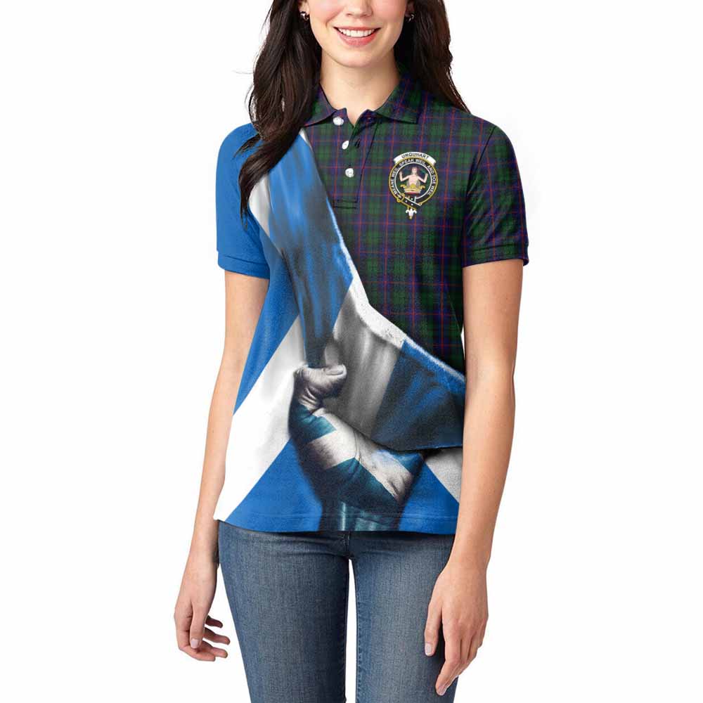 Tartan Vibes Clothing Urquhart Tartan Women's Polo Shirt with Family Crest Scotland Patriotic Style