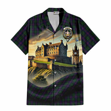 Tartan Vibes Clothing Urquhart Tartan Family Crest Short Sleeve Button Shirt with Scottish Ancient Castle Style