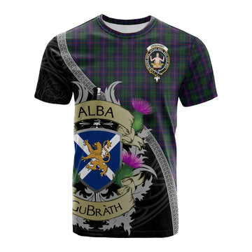 Tartan Vibes Clothing Urquhart Tartan Family Crest Cotton T-shirt Lion Rampant Royal Thistle Shield Celtic Inspired