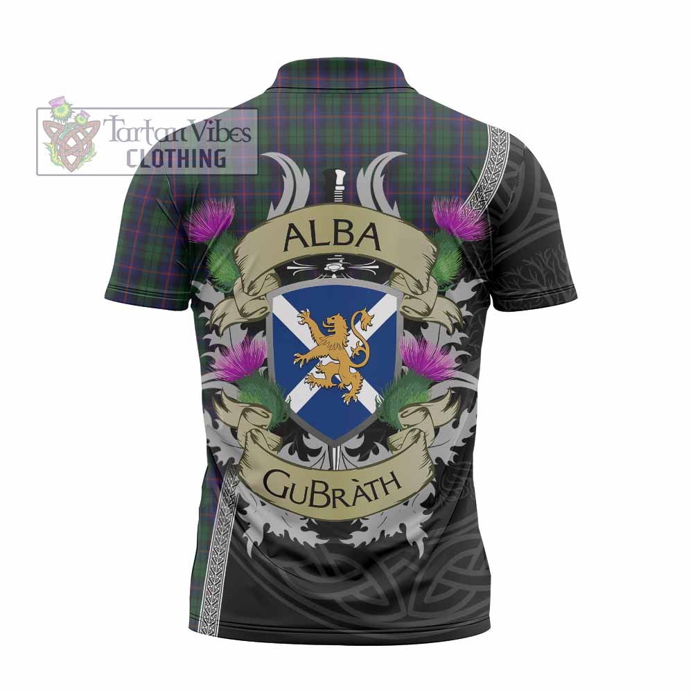 Tartan Vibes Clothing Urquhart Tartan Family Crest Zipper Polo Shirt Lion Rampant Royal Thistle Shield Celtic Inspired