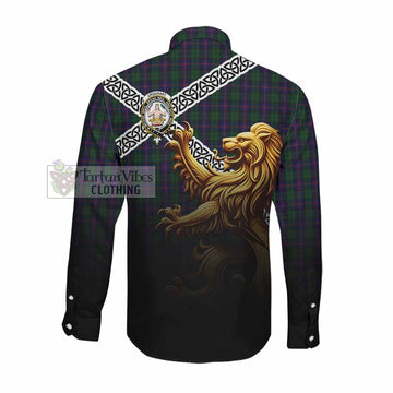 Urquhart Crest Tartan Long Sleeve Button Shirt with Golden Lion Emblem Celtic Style