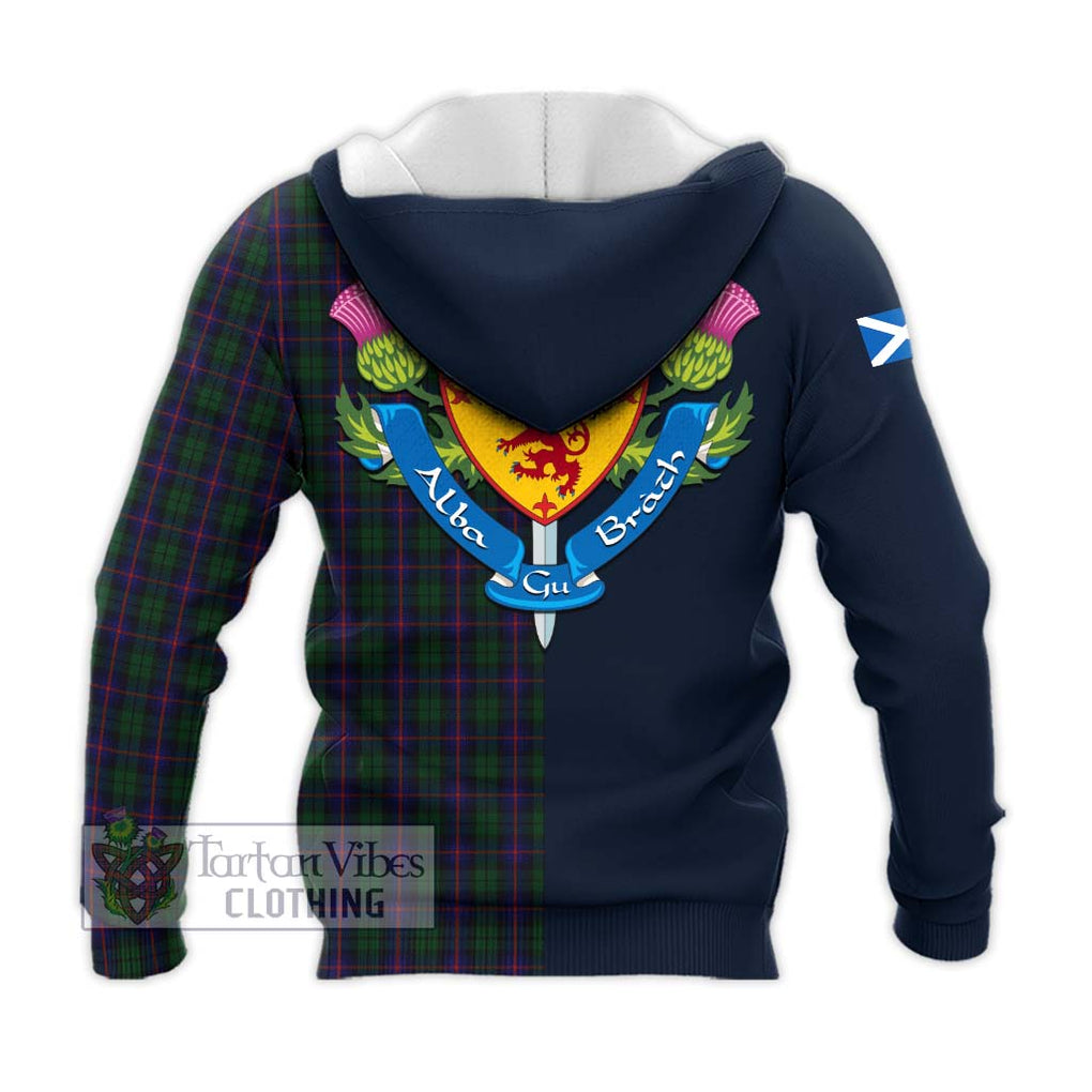 Tartan Vibes Clothing Urquhart Tartan Knitted Hoodie with Scottish Lion Royal Arm Half Style