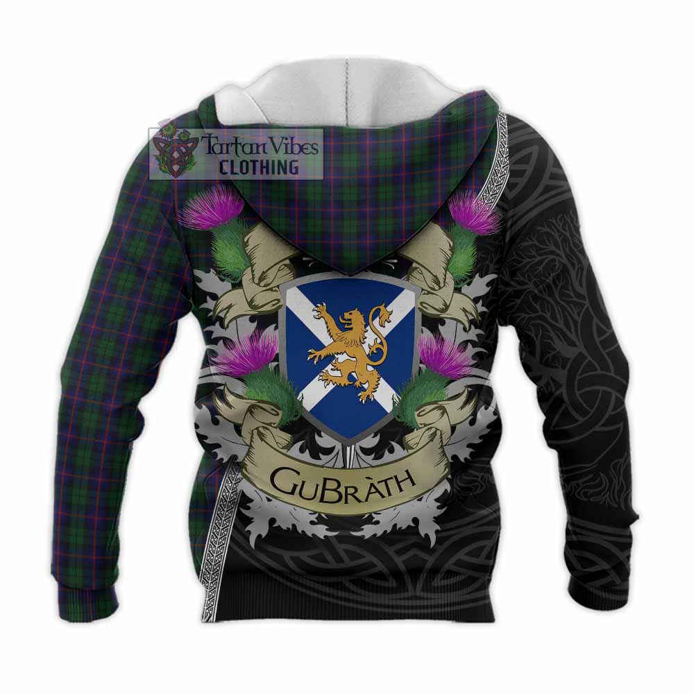 Tartan Vibes Clothing Urquhart Tartan Family Crest Knitted Hoodie Lion Rampant Royal Thistle Shield Celtic Inspired