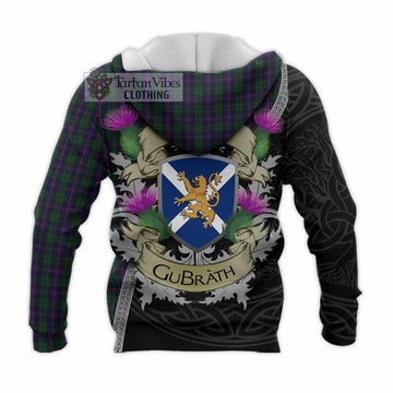 Urquhart Tartan Family Crest Knitted Hoodie Lion Rampant Royal Thistle Shield Celtic Inspired