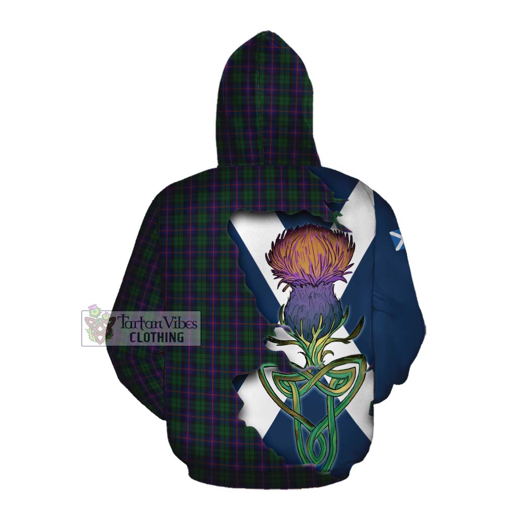 Tartan Vibes Clothing Urquhart Tartan Family Crest Cotton Hoodie Scottish Thistle Celtic Inspired