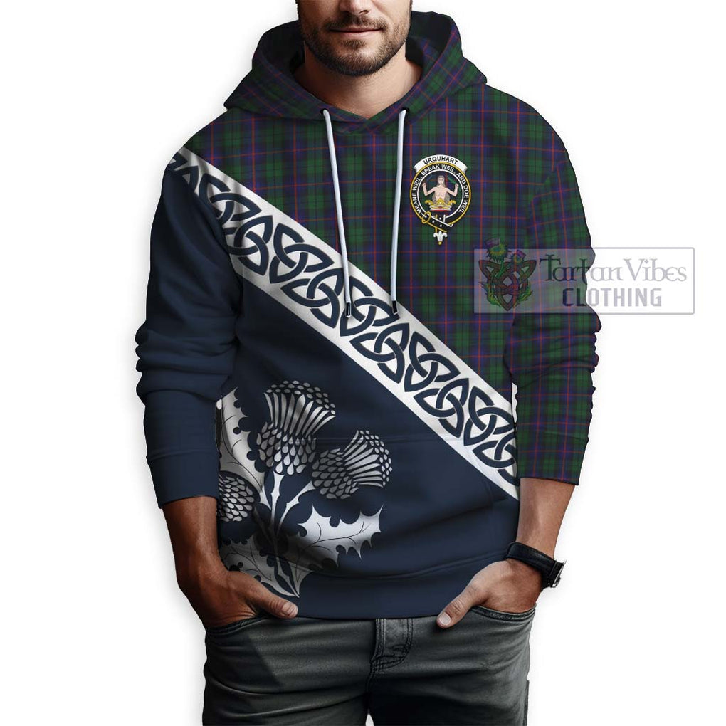 Tartan Vibes Clothing Urquhart Tartan Hoodie Featuring Thistle and Scotland Map