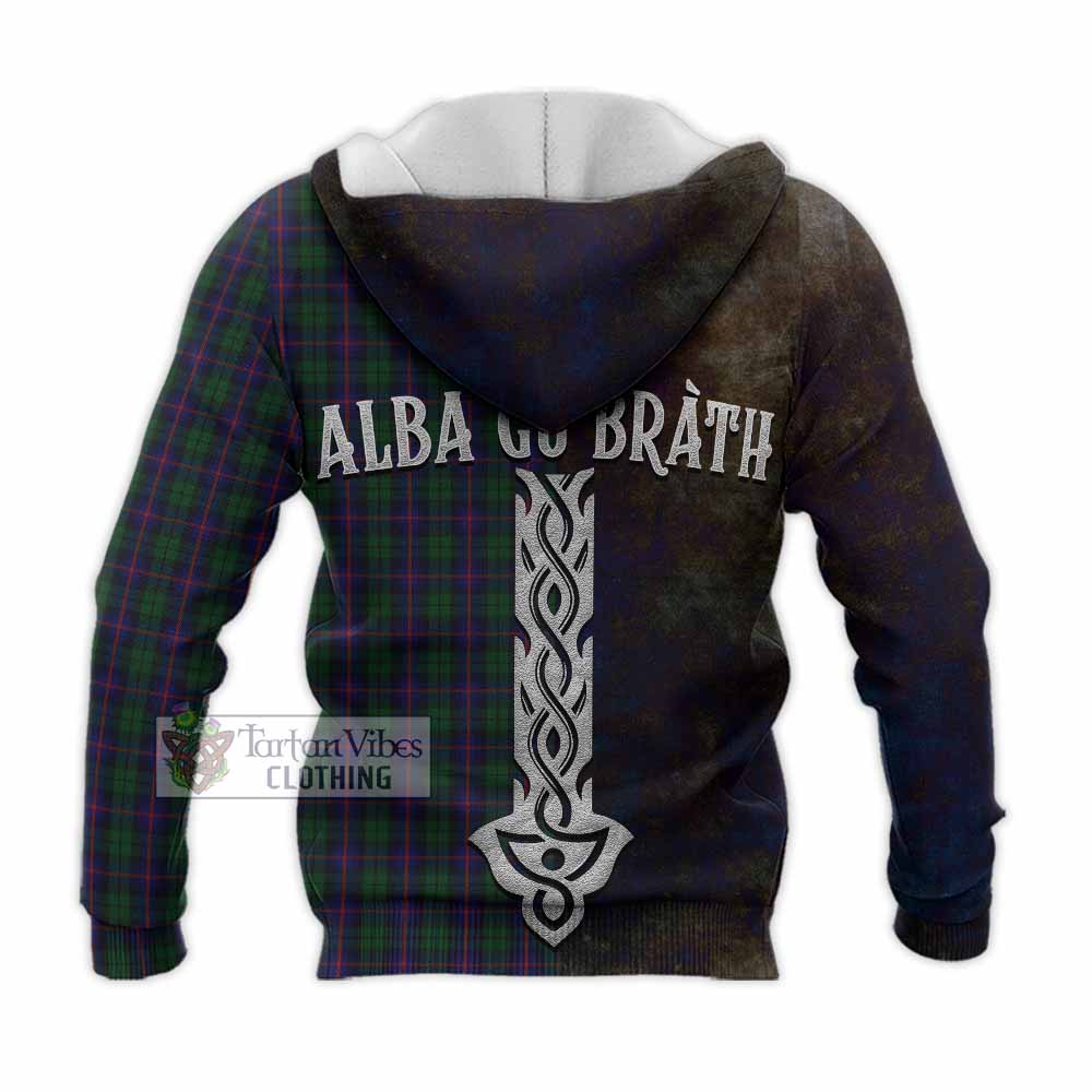 Tartan Vibes Clothing Urquhart Tartan Family Crest Knitted Hoodie Alba Gu Brath Be Brave Lion Ancient Style