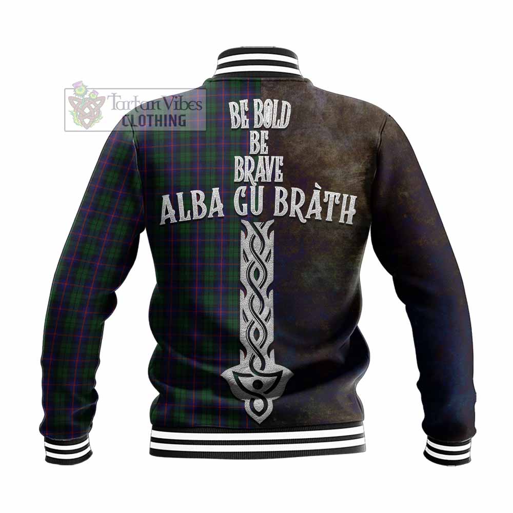 Tartan Vibes Clothing Urquhart Tartan Family Crest Baseball Jacket Alba Gu Brath Be Brave Lion Ancient Style