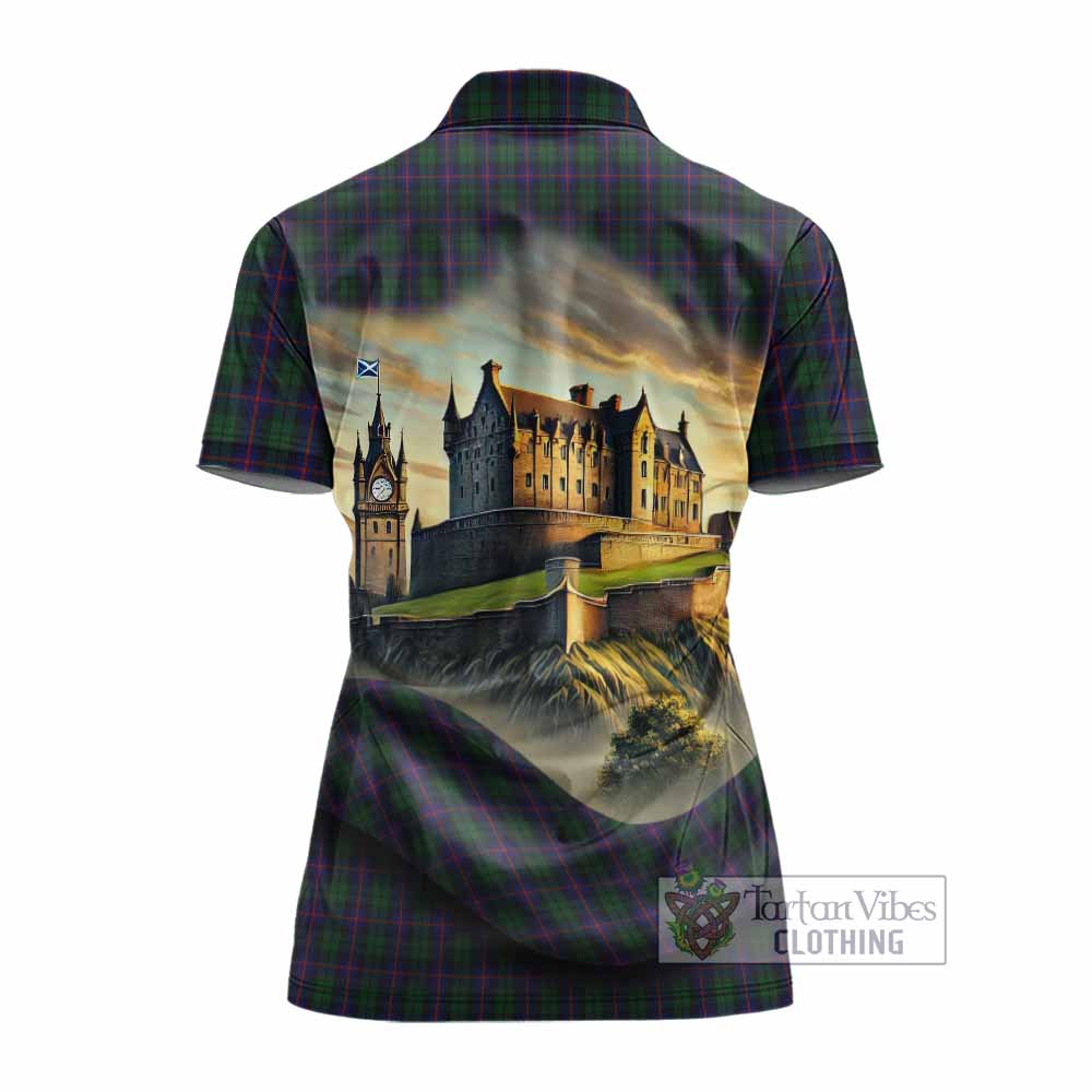 Tartan Vibes Clothing Urquhart Tartan Family Crest Women's Polo Shirt with Scottish Ancient Castle Stype