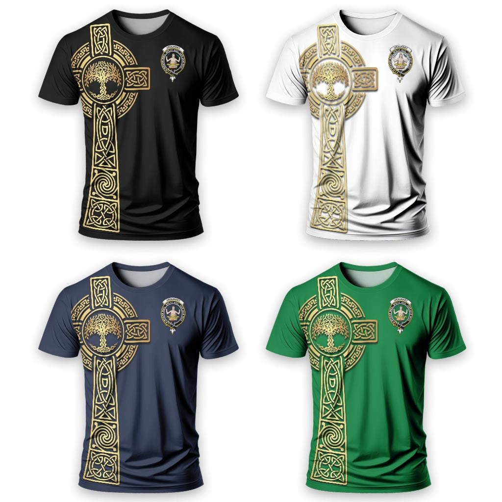 Urquhart Clan Mens T-Shirt with Golden Celtic Tree Of Life - Tartanvibesclothing