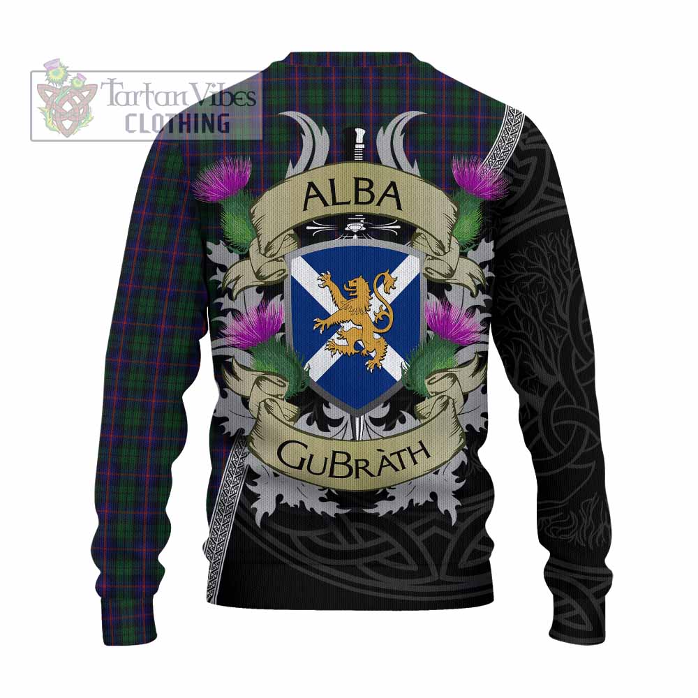 Tartan Vibes Clothing Urquhart Tartan Family Crest Knitted Sweater Lion Rampant Royal Thistle Shield Celtic Inspired