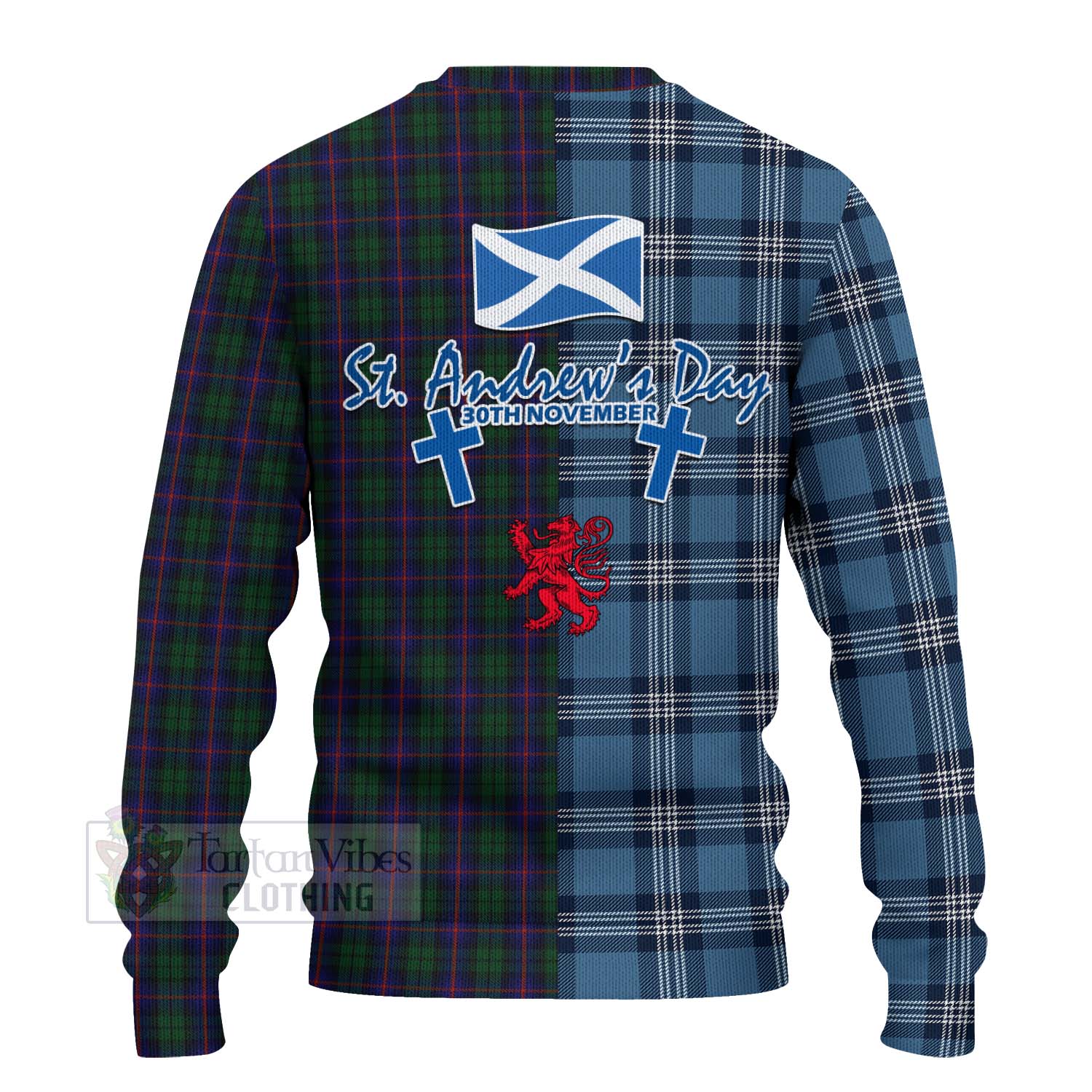 Tartan Vibes Clothing Urquhart Tartan Knitted Sweater Happy St. Andrew's Day Half Tartan Style