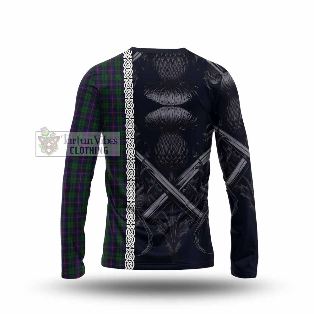 Tartan Vibes Clothing Urquhart Tartan Long Sleeve T-Shirt with Family Crest Cross Sword Thistle Celtic Vibes