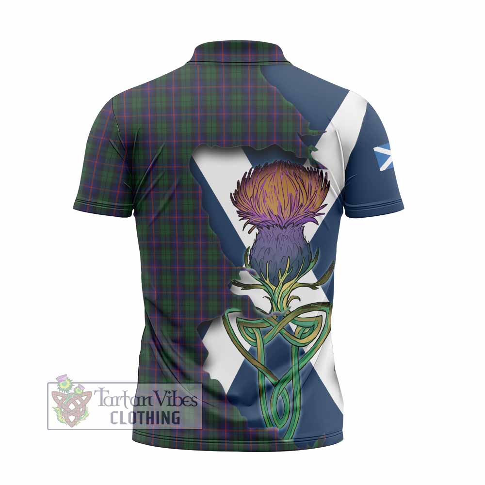Tartan Vibes Clothing Urquhart Tartan Family Crest Zipper Polo Shirt Scottish Thistle Celtic Inspired
