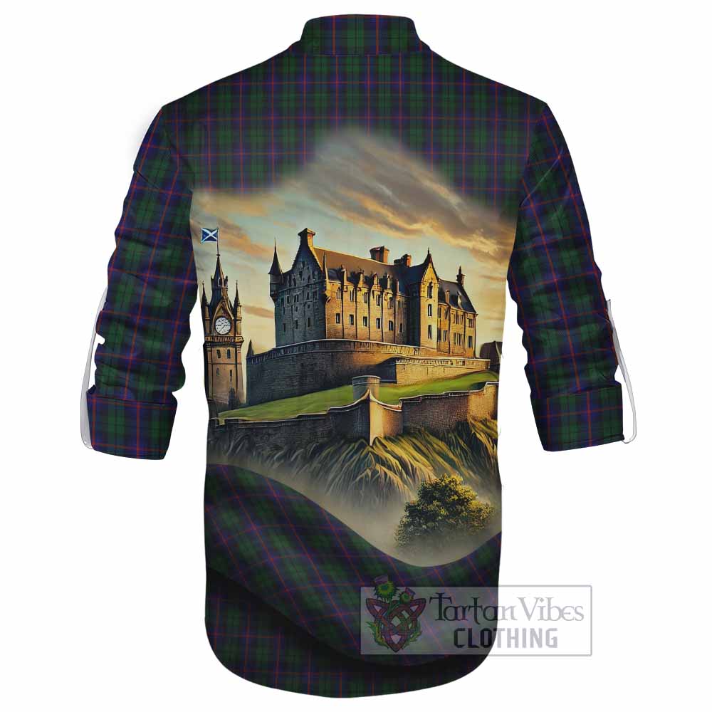 Tartan Vibes Clothing Urquhart Tartan Family Crest Ghillie Kilt Shirt with Scottish Ancient Castle Style