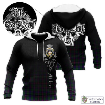 Urquhart Tartan Knitted Hoodie Featuring Alba Gu Brath Family Crest Celtic Inspired
