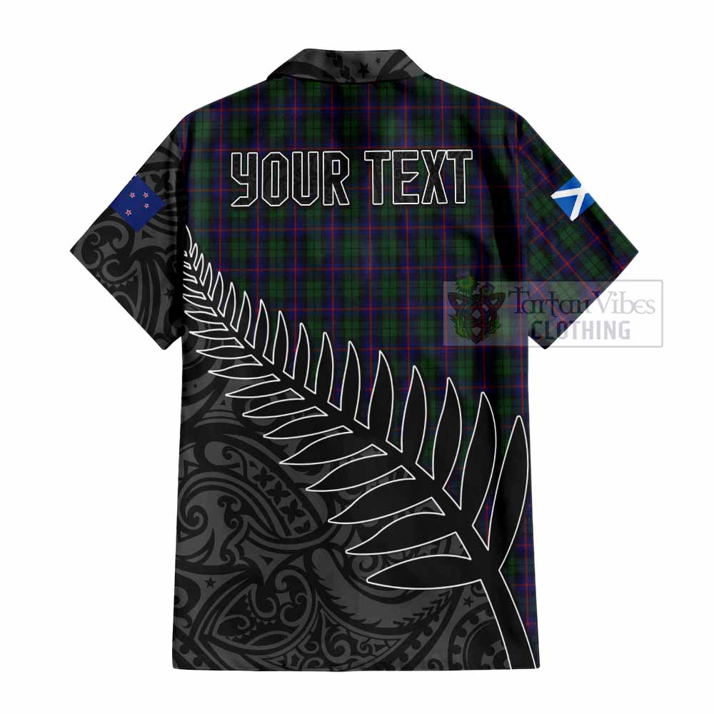 Tartan Vibes Clothing Urquhart Crest Tartan Short Sleeve Button Shirt with New Zealand Silver Fern Half Style
