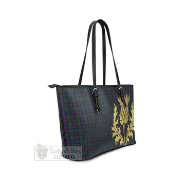 Urquhart Tartan Leather Tote Bag Gold Thistle Style