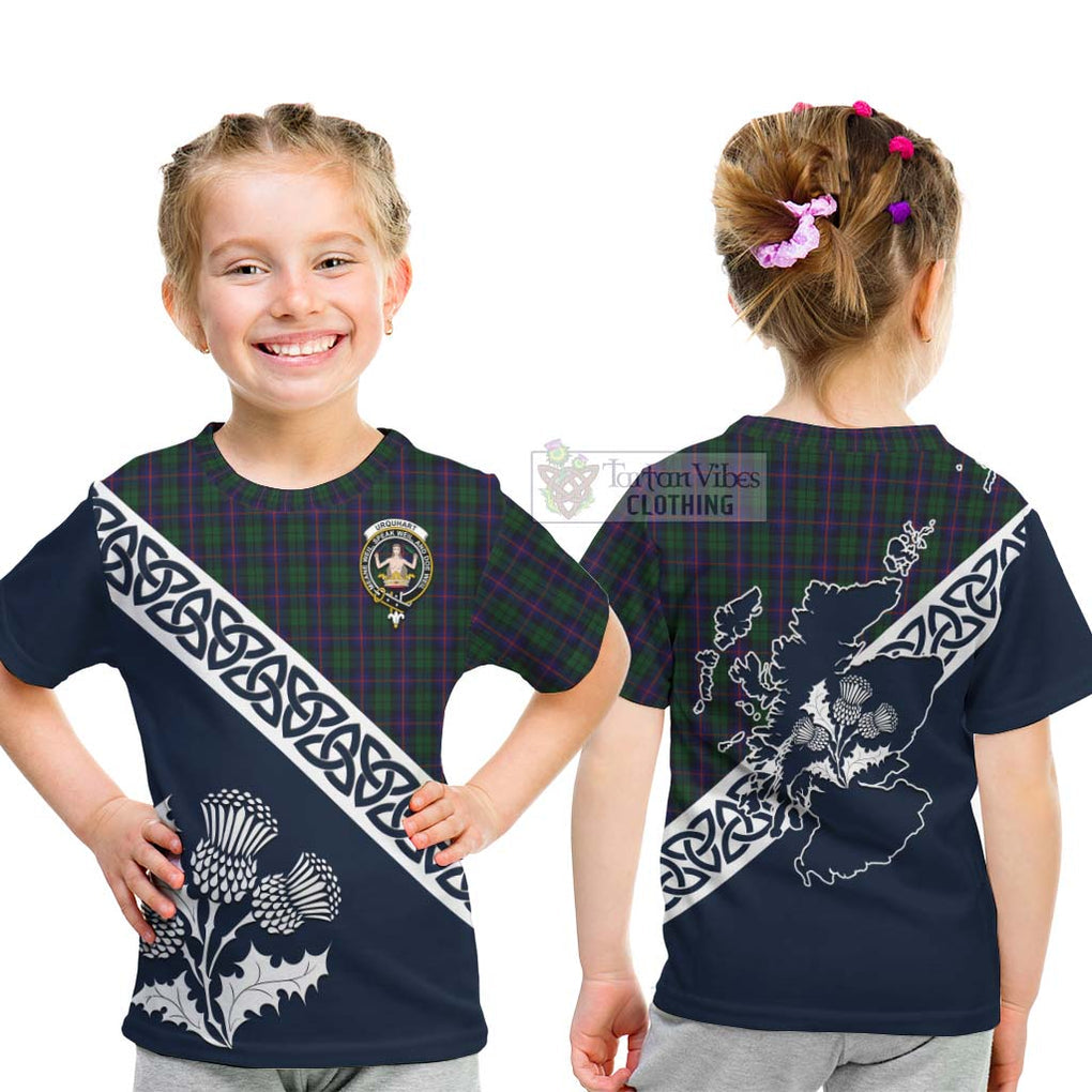 Tartan Vibes Clothing Urquhart Tartan Kid T-Shirt Featuring Thistle and Scotland Map
