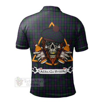 Tartan Vibes Clothing Urquhart Tartan Polo Shirt with Family Crest and Bearded Skull Holding Bottles of Whiskey