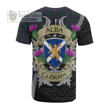 Tartan Vibes Clothing Urquhart Tartan Family Crest Cotton T-shirt Lion Rampant Royal Thistle Shield Celtic Inspired