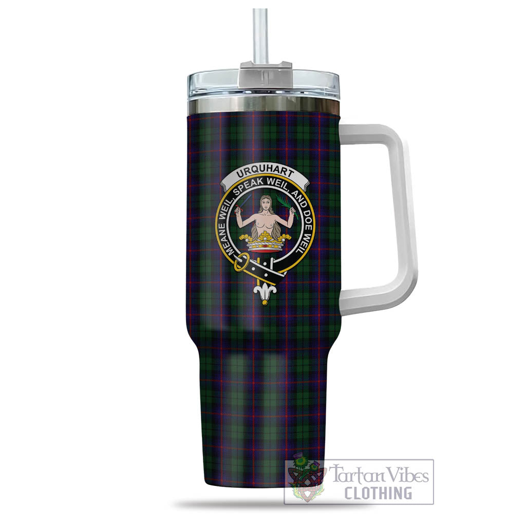 Tartan Vibes Clothing Urquhart Tartan and Family Crest Tumbler with Handle