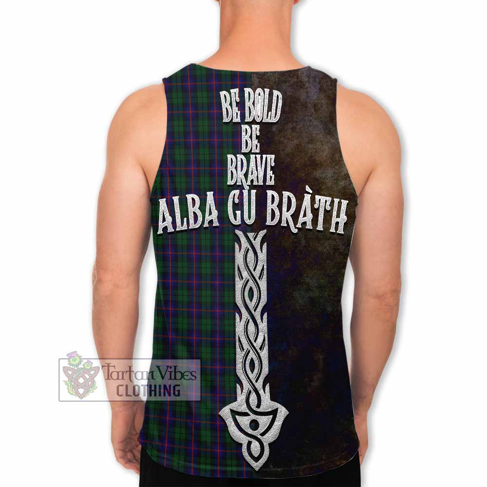 Tartan Vibes Clothing Urquhart Tartan Family Crest Men's Tank Top Alba Gu Brath Be Brave Lion Ancient Style
