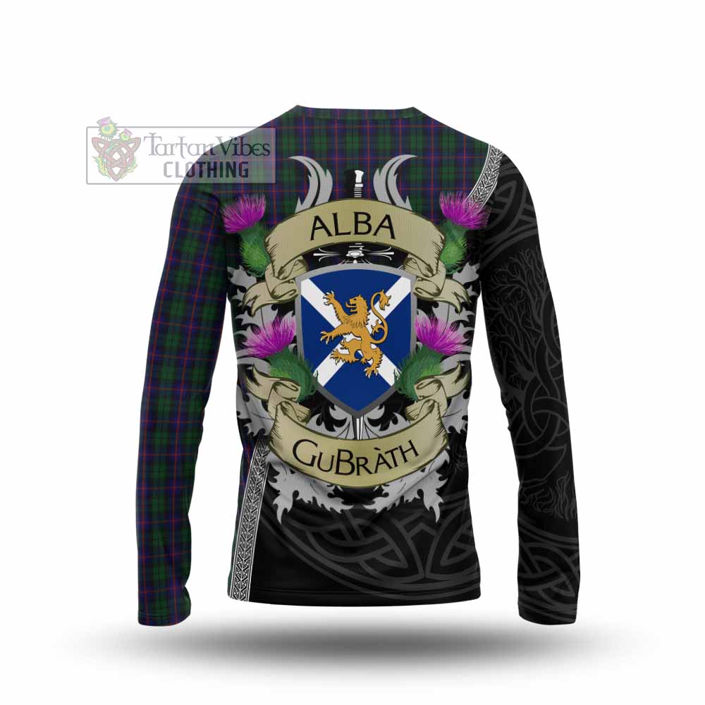 Tartan Vibes Clothing Urquhart Tartan Family Crest Long Sleeve T-Shirt Lion Rampant Royal Thistle Shield Celtic Inspired