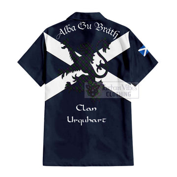 Tartan Vibes Clothing Urquhart Tartan Lion Rampant Short Sleeve Button Shirt – Proudly Display Your Heritage with Alba Gu Brath and Clan Name