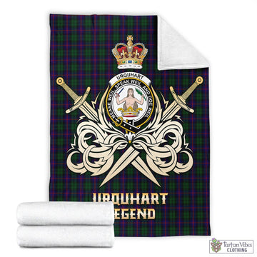 Urquhart Tartan Blanket with Clan Crest and the Golden Sword of Courageous Legacy