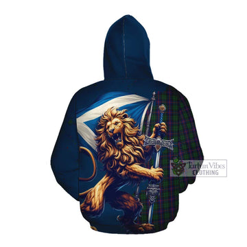 Tartan Vibes Clothing Urquhart Tartan Family Crest Cotton Hoodie with Scottish Majestic Lion