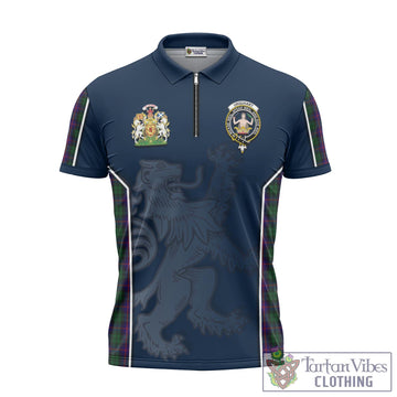 Urquhart Tartan Zipper Polo Shirt with Family Crest and Lion Rampant Vibes Sport Style