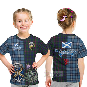 Tartan Vibes Clothing Urquhart Tartan Kid T-Shirt Happy St. Andrew's Day Half Tartan Style