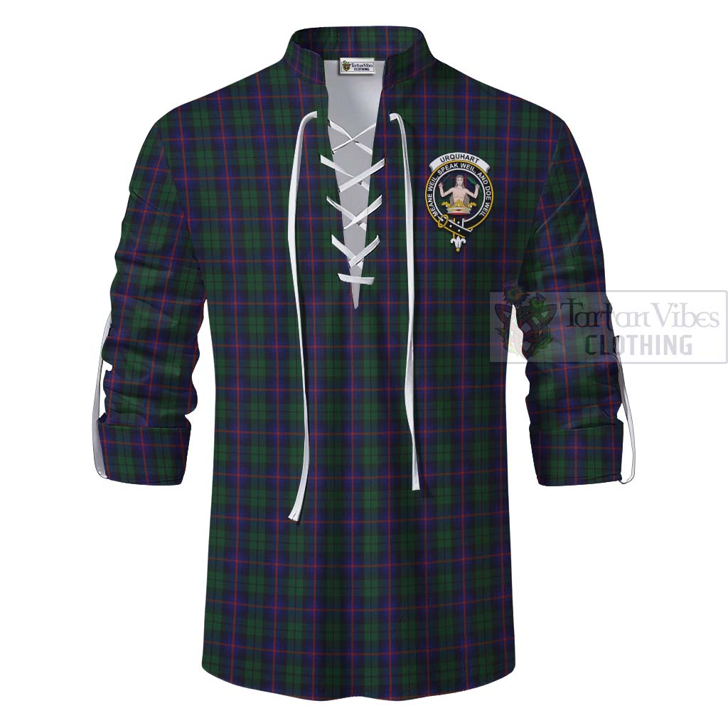 Tartan Vibes Clothing Urquhart Tartan Ghillie Kilt Shirt with Family Crest Celtic Skull Style