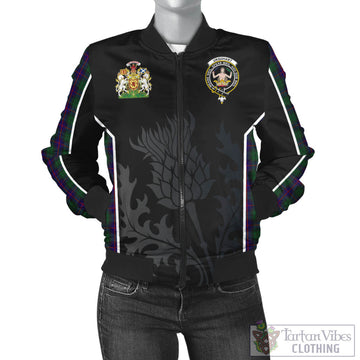 Urquhart Tartan Bomber Jacket with Family Crest and Scottish Thistle Vibes Sport Style