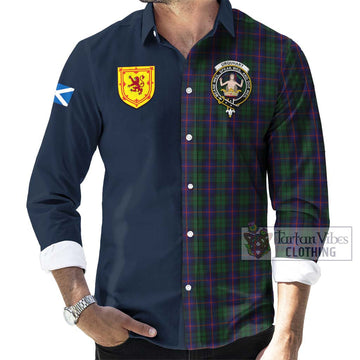 Tartan Vibes Clothing Urquhart Tartan Long Sleeve Button Shirt with Scottish Lion Royal Arm Half Style