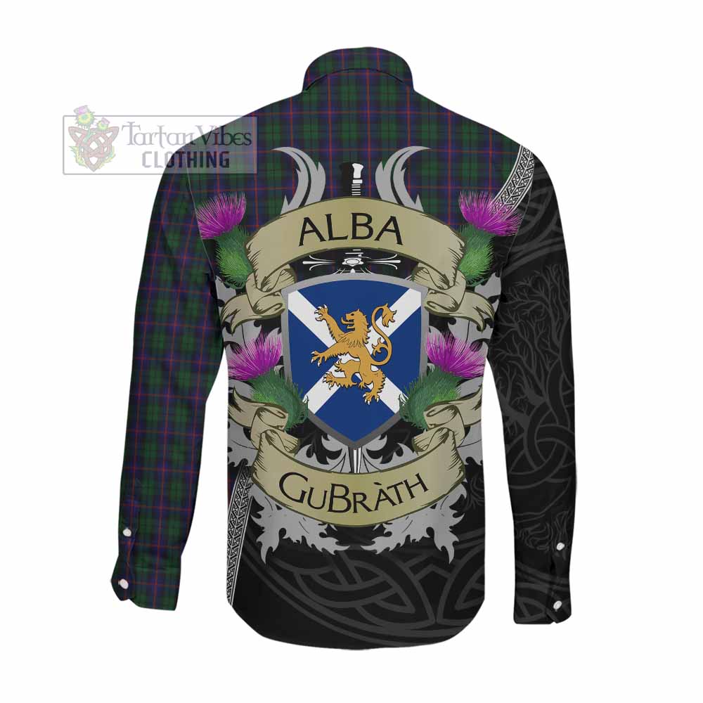 Tartan Vibes Clothing Urquhart Tartan Family Crest Long Sleeve Button Shirt Lion Rampant Royal Thistle Shield Celtic Inspired